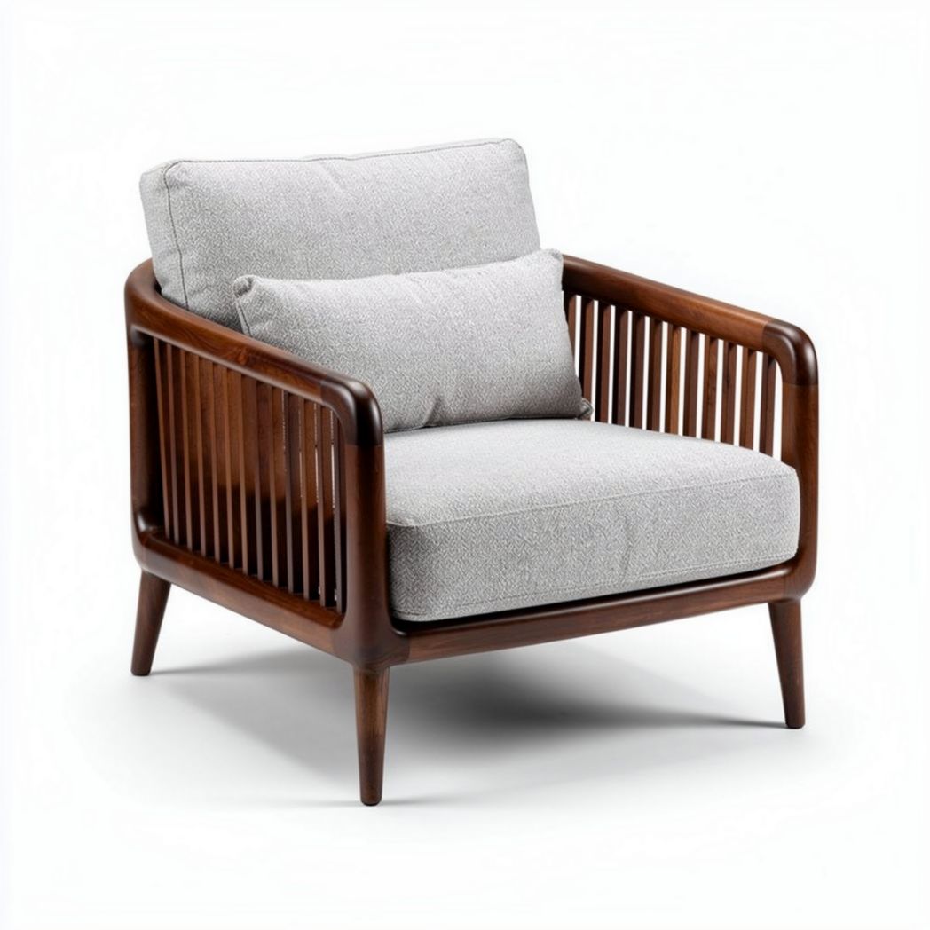 Fauteuil en bois et tissu pour salon - 80 x 80 x 80