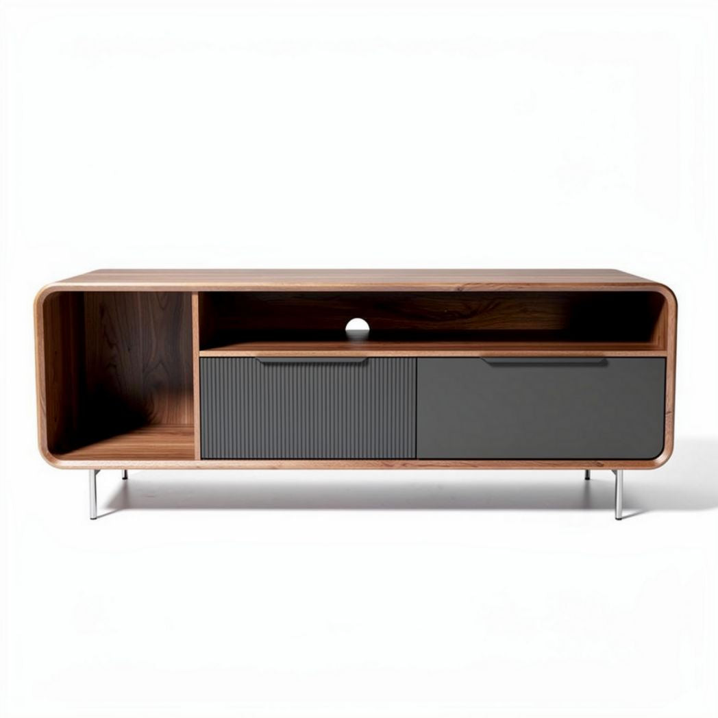 Meuble de télévision avec rangement en bois et acier - 150 x 40 x 50