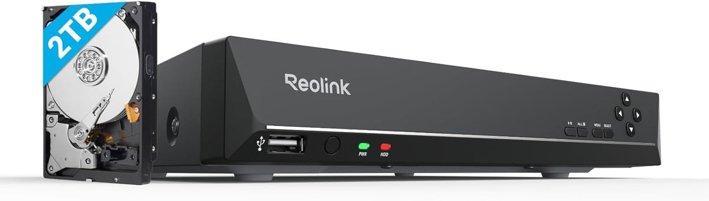 Reolink 4K PoE NVR 8 Canaux Caméra de Sécurité à Domicile Enregistrement de Vidéo avec Disque Dur de 2TO Supportez 16MP/12MP/8MP/5MP/4MP HD IP Caméra RLN8-410(Noir)