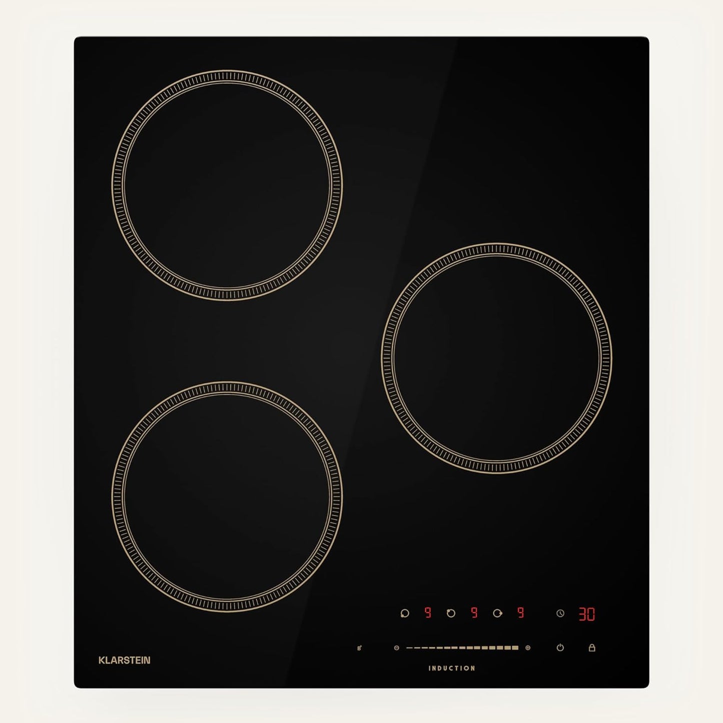 Klarstein Victoria Plaque À Induction Encastrable - 3 Zones, 6600 W Avec Boosters, Commande Tactile À Curseur, Minuterie Verrouillage Parental, Vitrocéramique Noire, Design Compact 45 cm(Beige)
