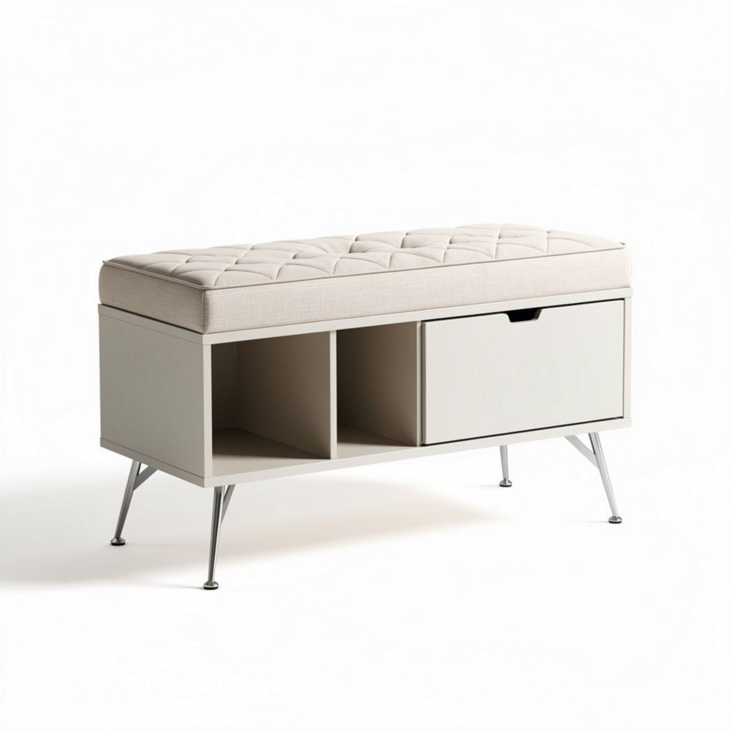 Banc de rangement pour entrée en mousse et tissu - 80 x 40 x 45