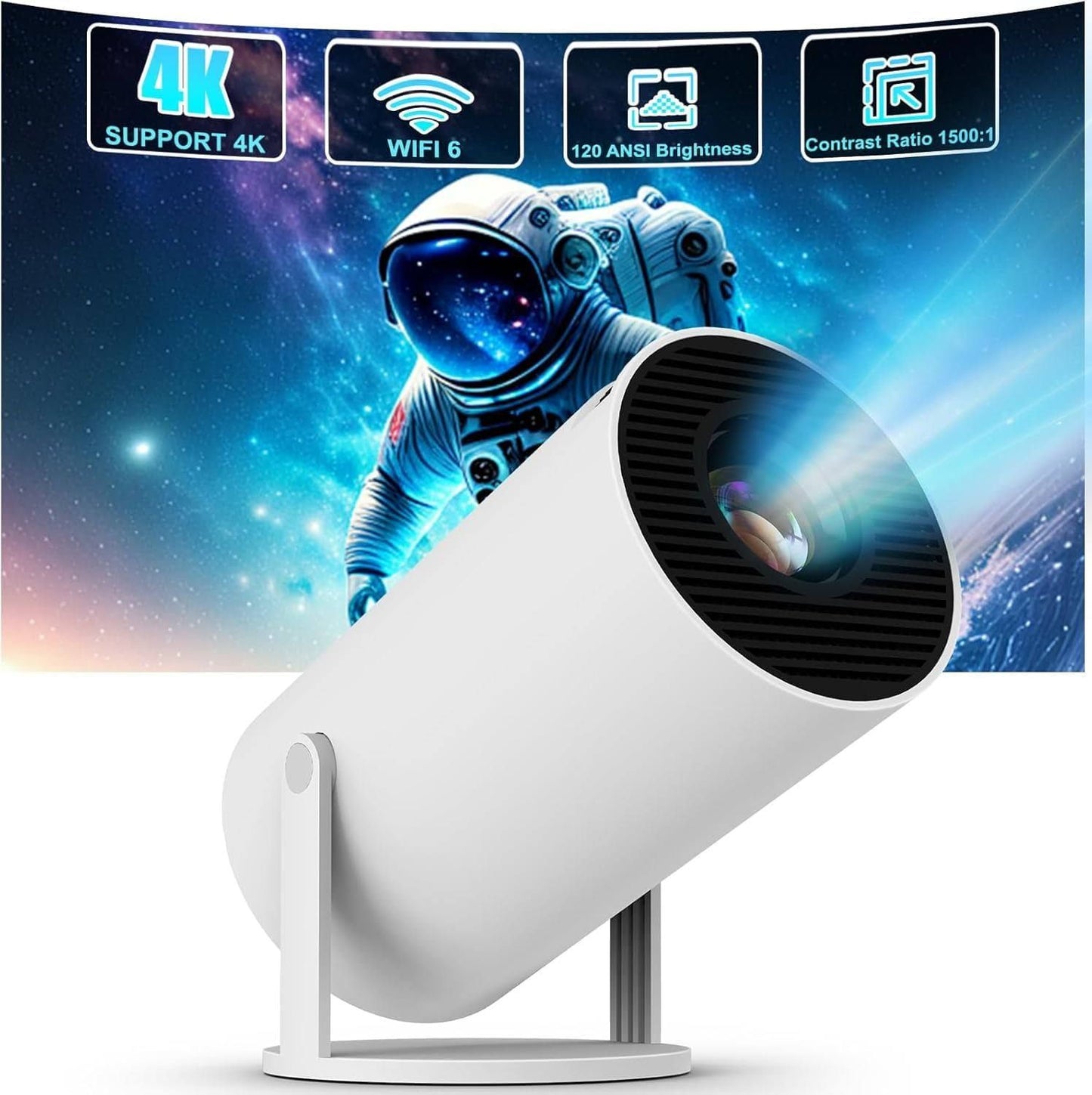 Anyway.go Mini-Projektor, 4 K, Tragbar, 120 ANSI, Android 11, WiFi 5G, BT 5.0, Videoprojektor, Automatische Trapezkorrektur, 180 Grad, Geeignet für(Blanc/Noir)