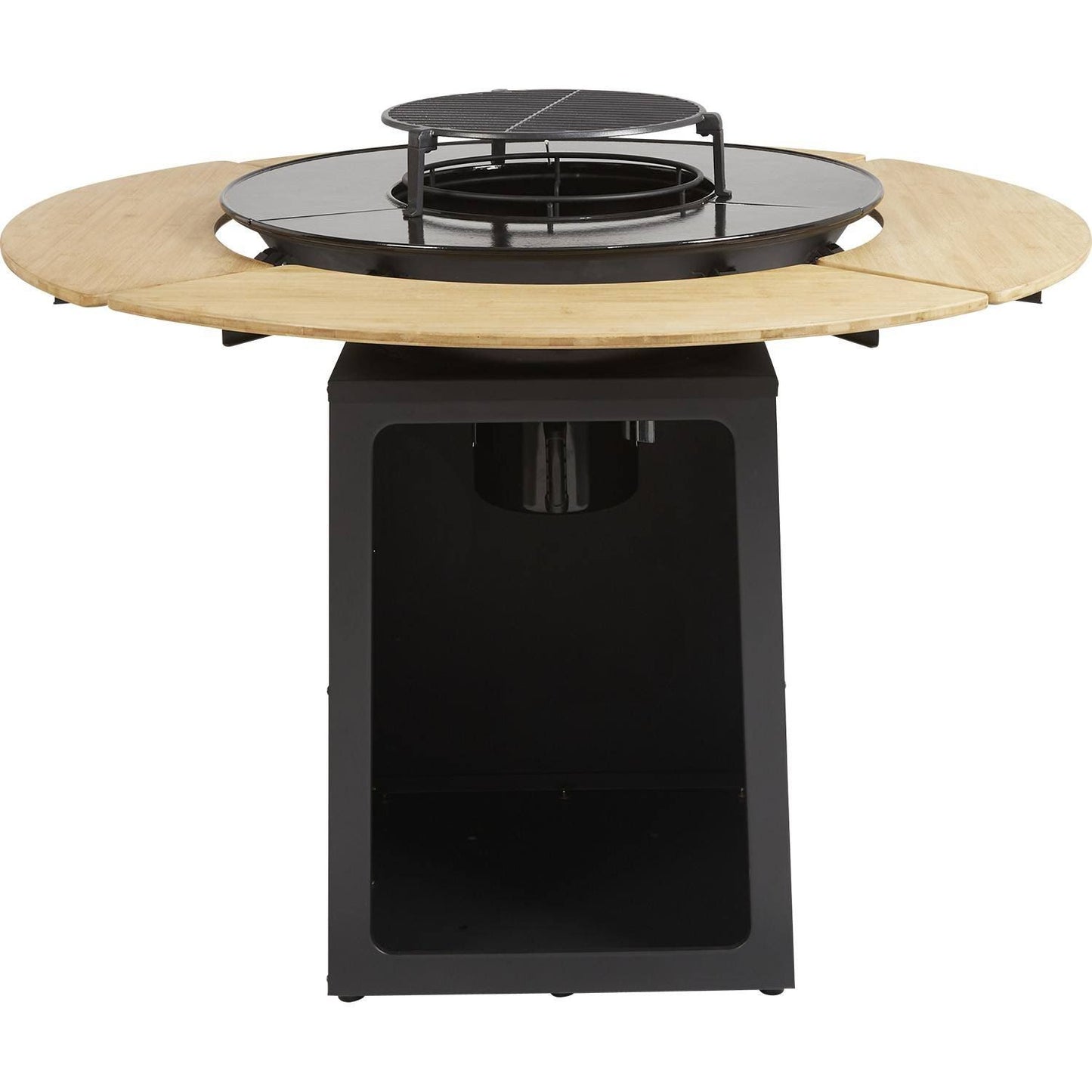 Brasero 1 Foyer avec Table en bambou acier Noir Hyba(Noir/Bois)