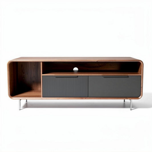 Meuble de télévision avec rangement en bois et acier - 150 x 40 x 50
