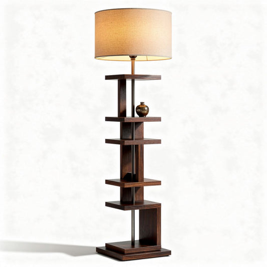 Lampe sur pied en bois avec étagères pour la décoration intérieure - 180 x 30 x 30